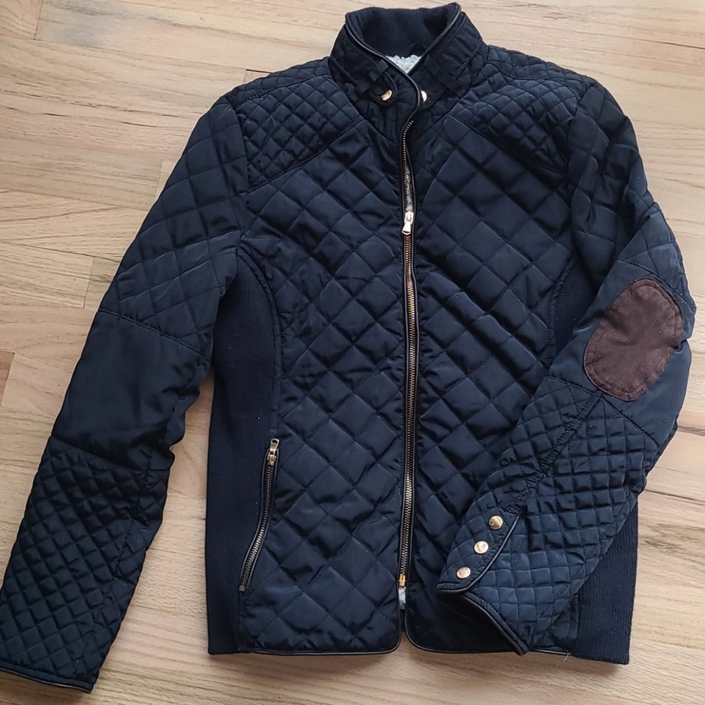 Ci Sono Black Quilted Jacket with Brown Accents